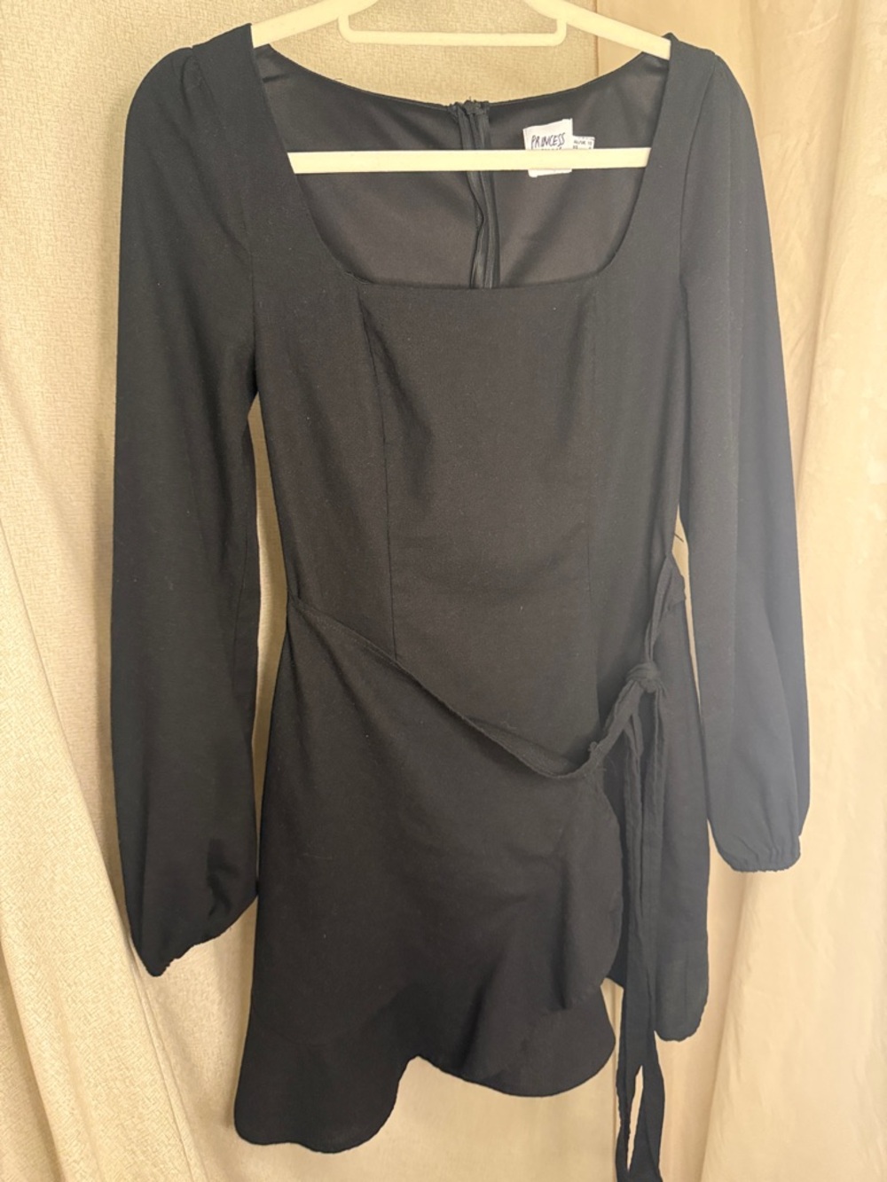 Princess Polly Black Long-Sleeve Square Neck Wrap Dress